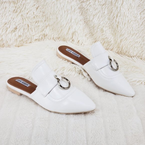 Cape Robbin Shoes - White Flat Mules Clog slides Slippers